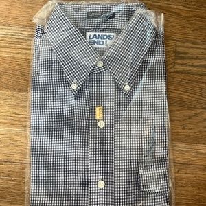 NWT Lands' End Blue Gingham Button Down Long Sleeve 15.5R